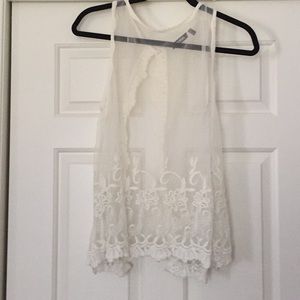Shear lace off white top